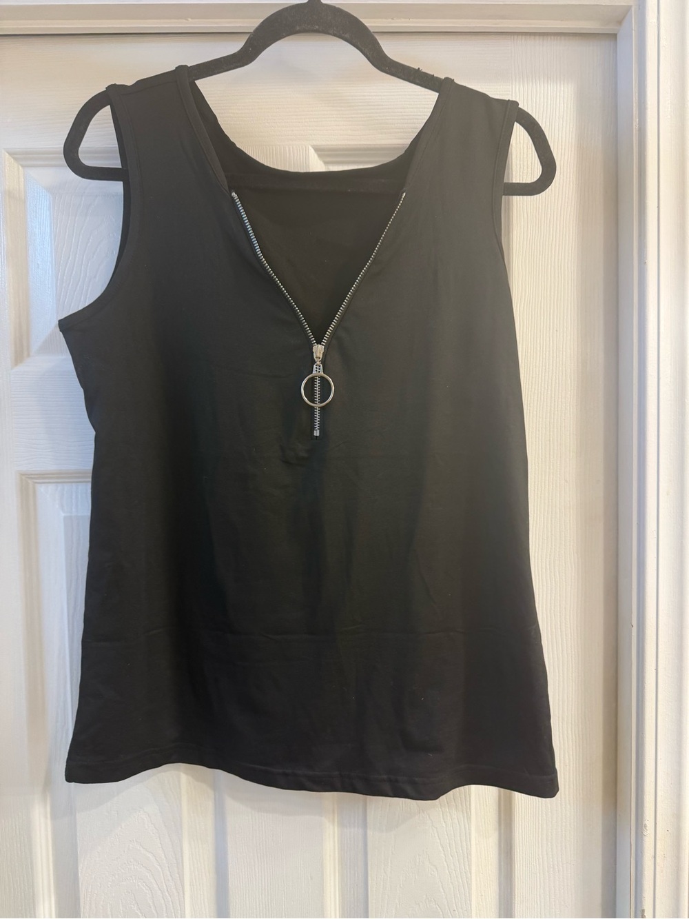 Black Sleeveless Tank with Front Ring-Zip
